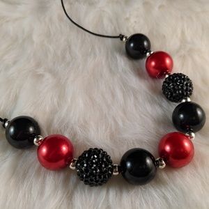 Red and Black; Pearl necklace